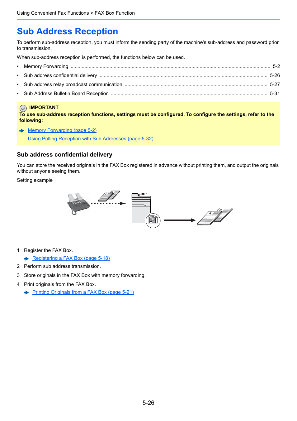 Sub address reception, Sub address reception -26, Sub address confidential delivery | Kyocera FAX System 12 User Manual | Page 114 / 258