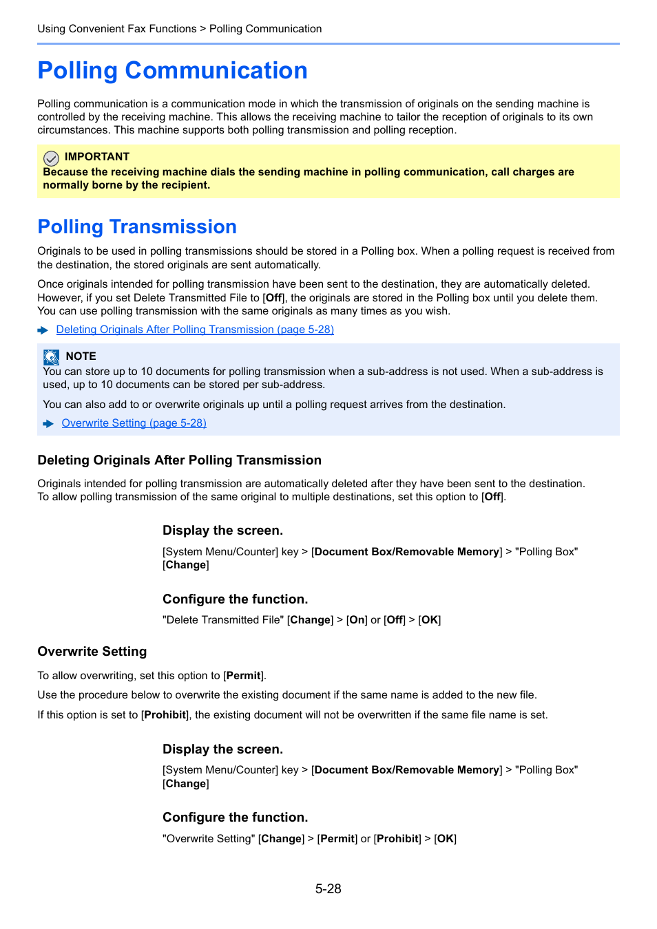 Polling communication, Polling transmission, Polling communication -28 | Polling transmission -28 | Kyocera FAX System 12 User Manual | Page 116 / 258