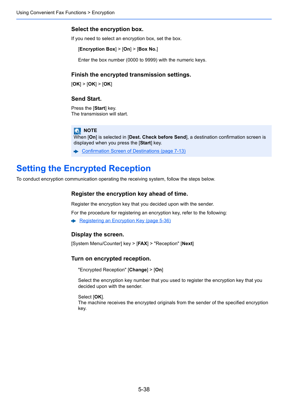 Setting the encrypted reception, Setting the encrypted reception -38 | Kyocera FAX System 12 User Manual | Page 126 / 258