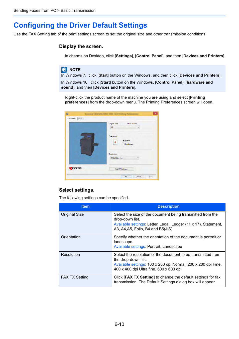 Configuring the driver default settings, Configuring the driver default settings -10 | Kyocera FAX System 12 User Manual | Page 145 / 258