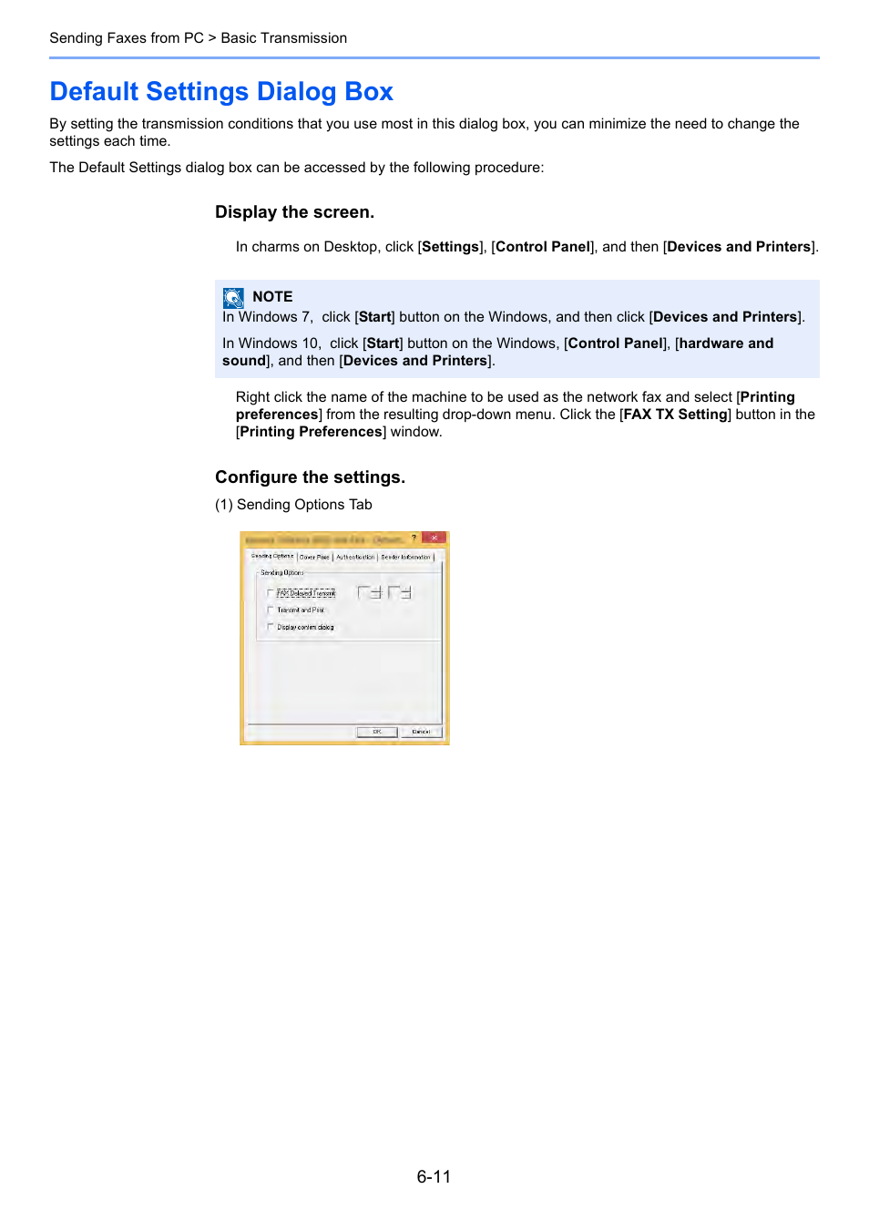 Default settings dialog box, Default settings dialog box -11 | Kyocera FAX System 12 User Manual | Page 146 / 258