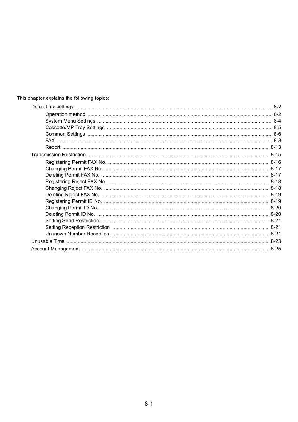 8 fax settings, Fax settings -1, Fax settings | 8fax settings | Kyocera FAX System 12 User Manual | Page 181 / 258