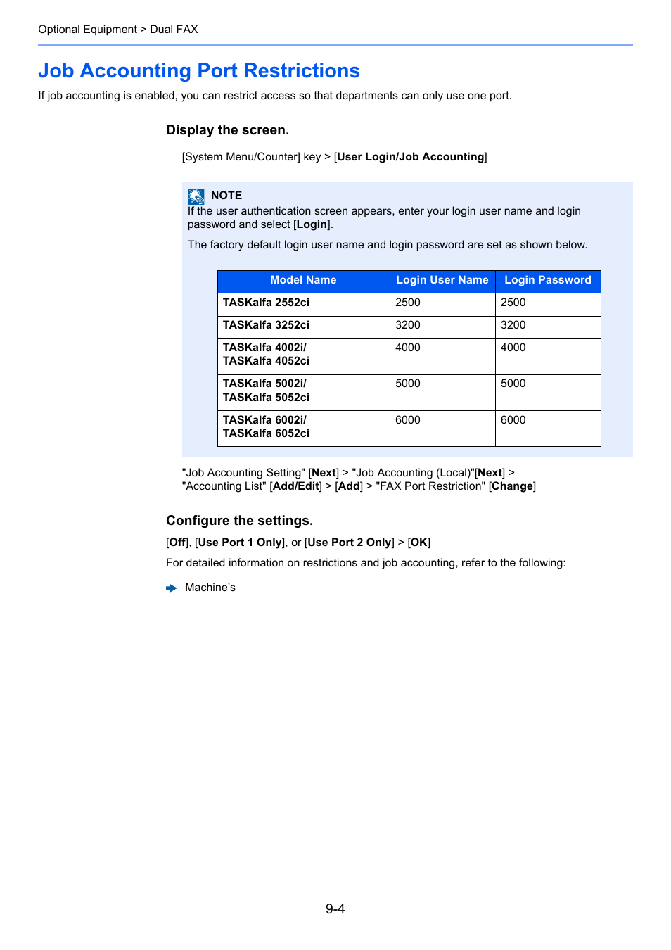 Job accounting port restrictions, Job accounting port restrictions -4 | Kyocera FAX System 12 User Manual | Page 210 / 258