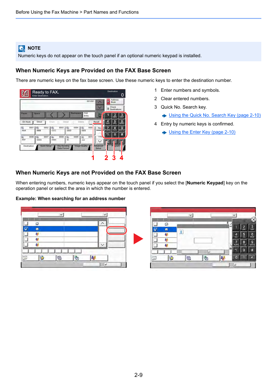 Entering numbers, Entering numbers -9 | Kyocera FAX System 12 User Manual | Page 25 / 258