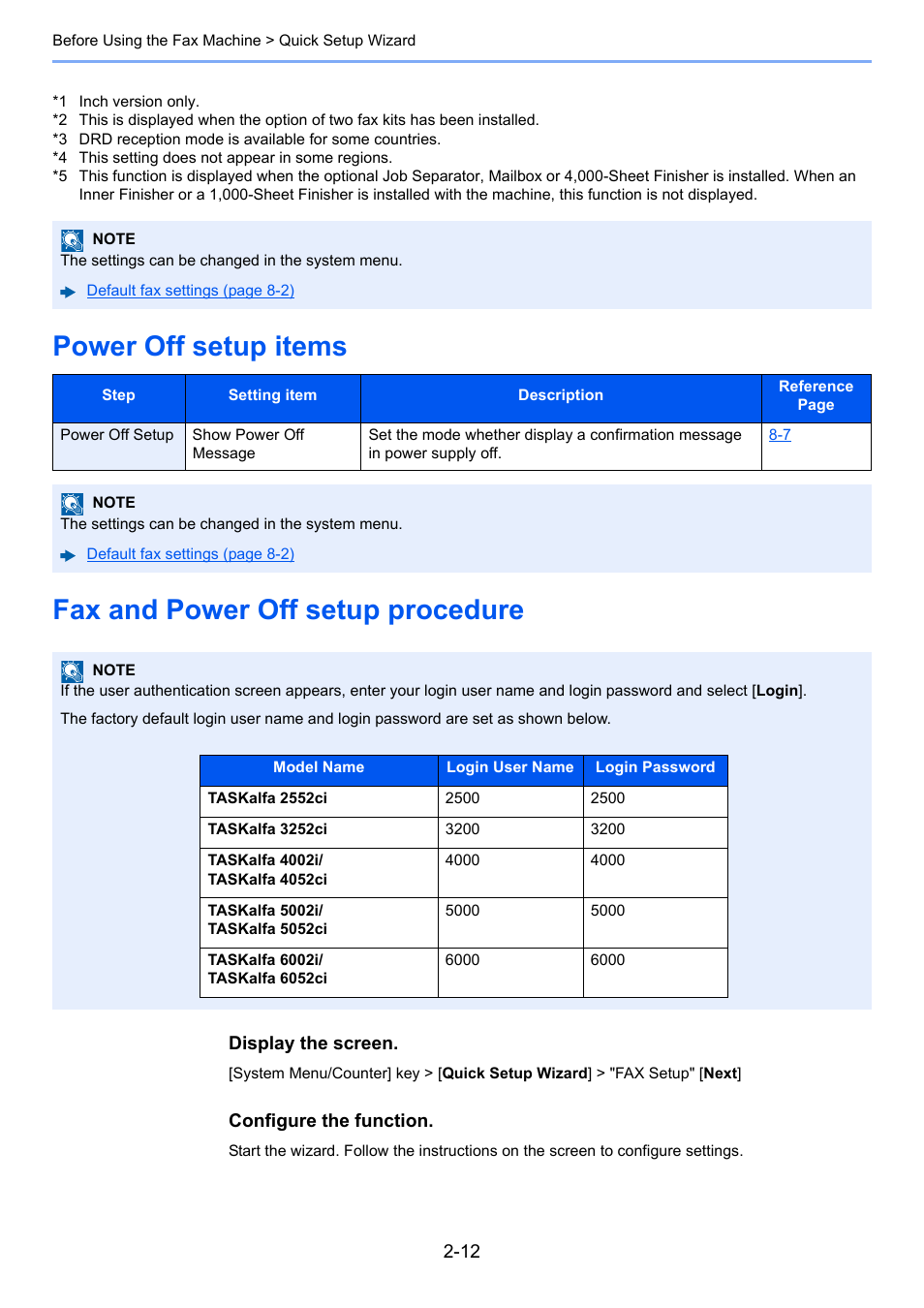 Power off setup items, Fax and power off setup procedure | Kyocera FAX System 12 User Manual | Page 28 / 258