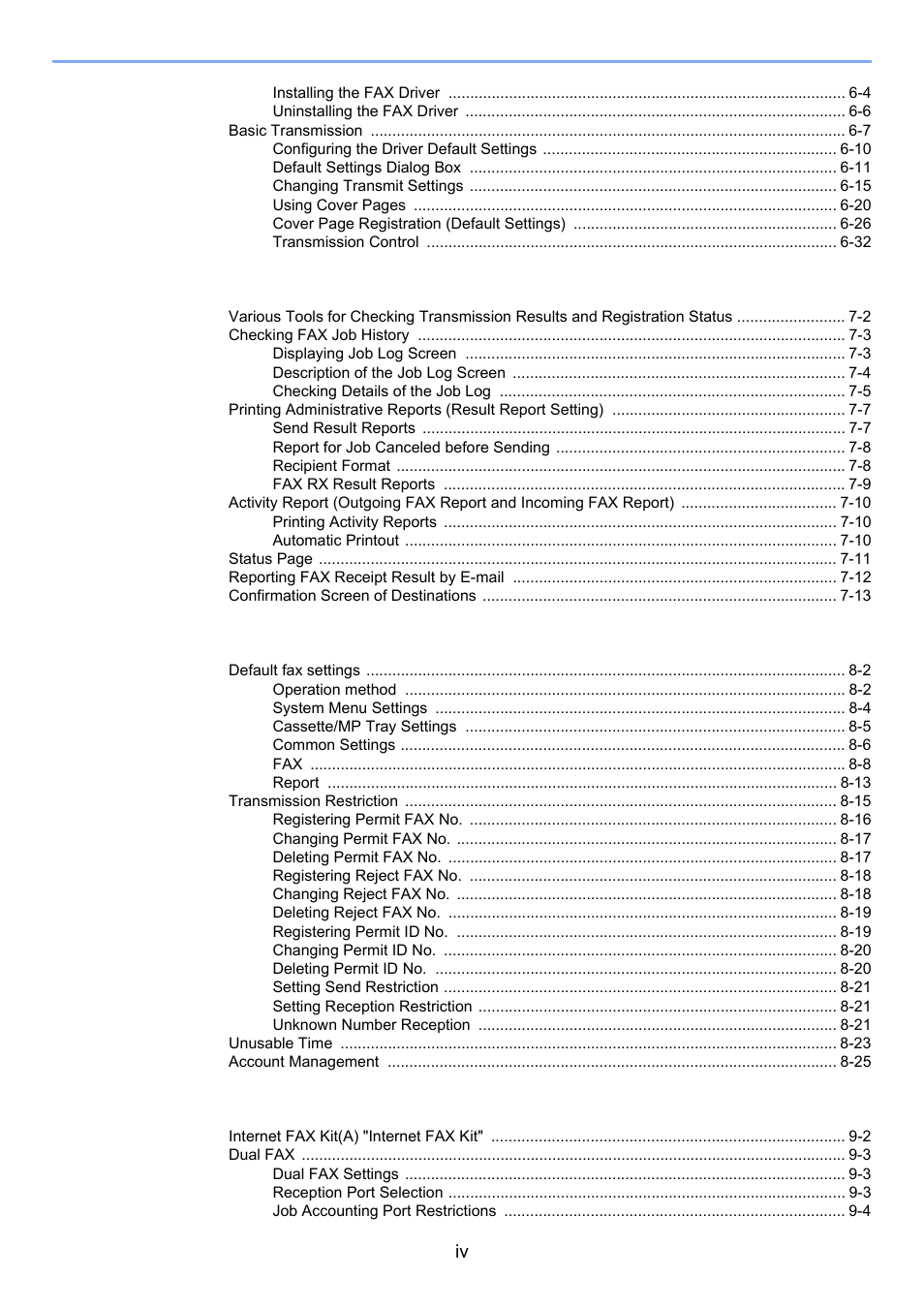 7managing jobs -1, 8fax settings -1, 9optional equipment -1 | Kyocera FAX System 12 User Manual | Page 5 / 258