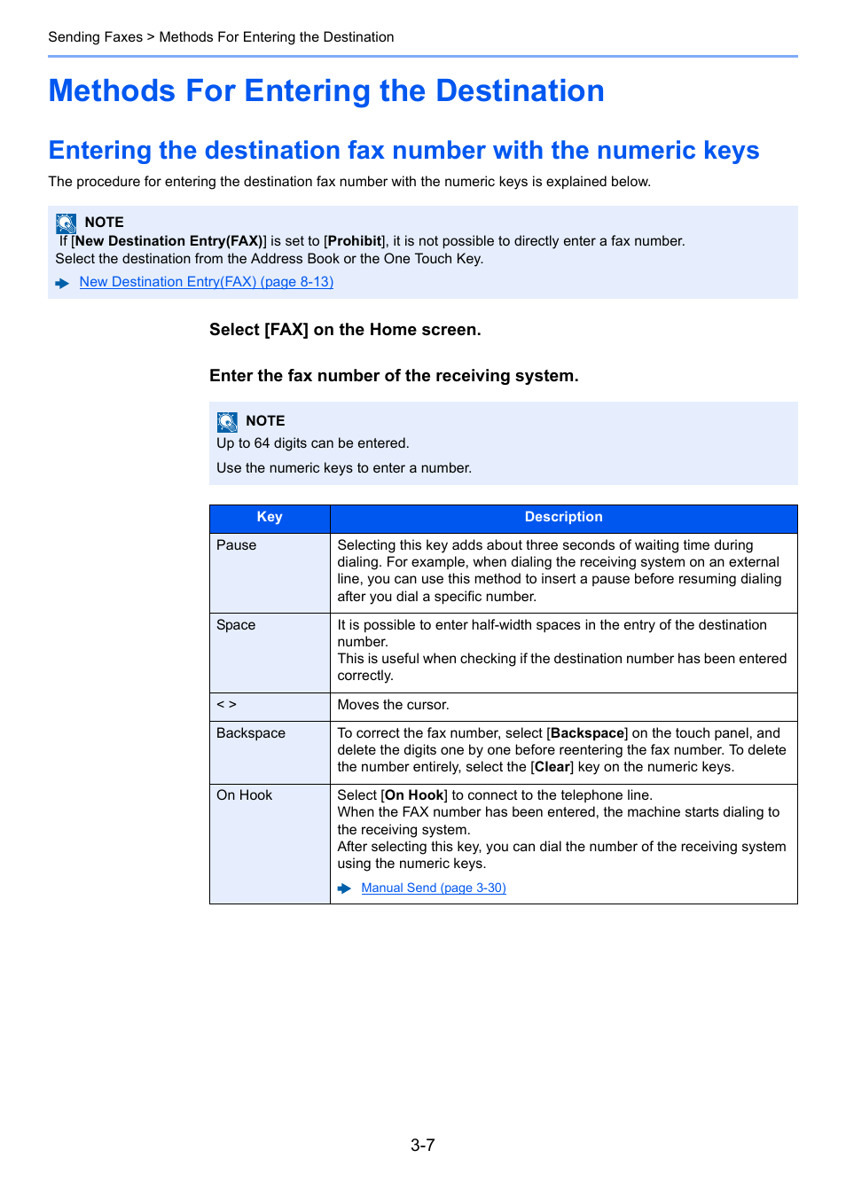 Methods for entering the destination, Methods for entering the destination -7 | Kyocera FAX System 12 User Manual | Page 52 / 258