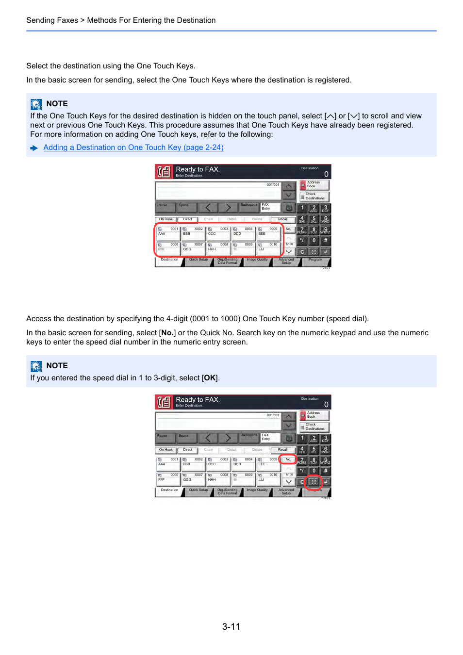 Choosing from the one touch key, Choosing from the speed dial | Kyocera FAX System 12 User Manual | Page 56 / 258
