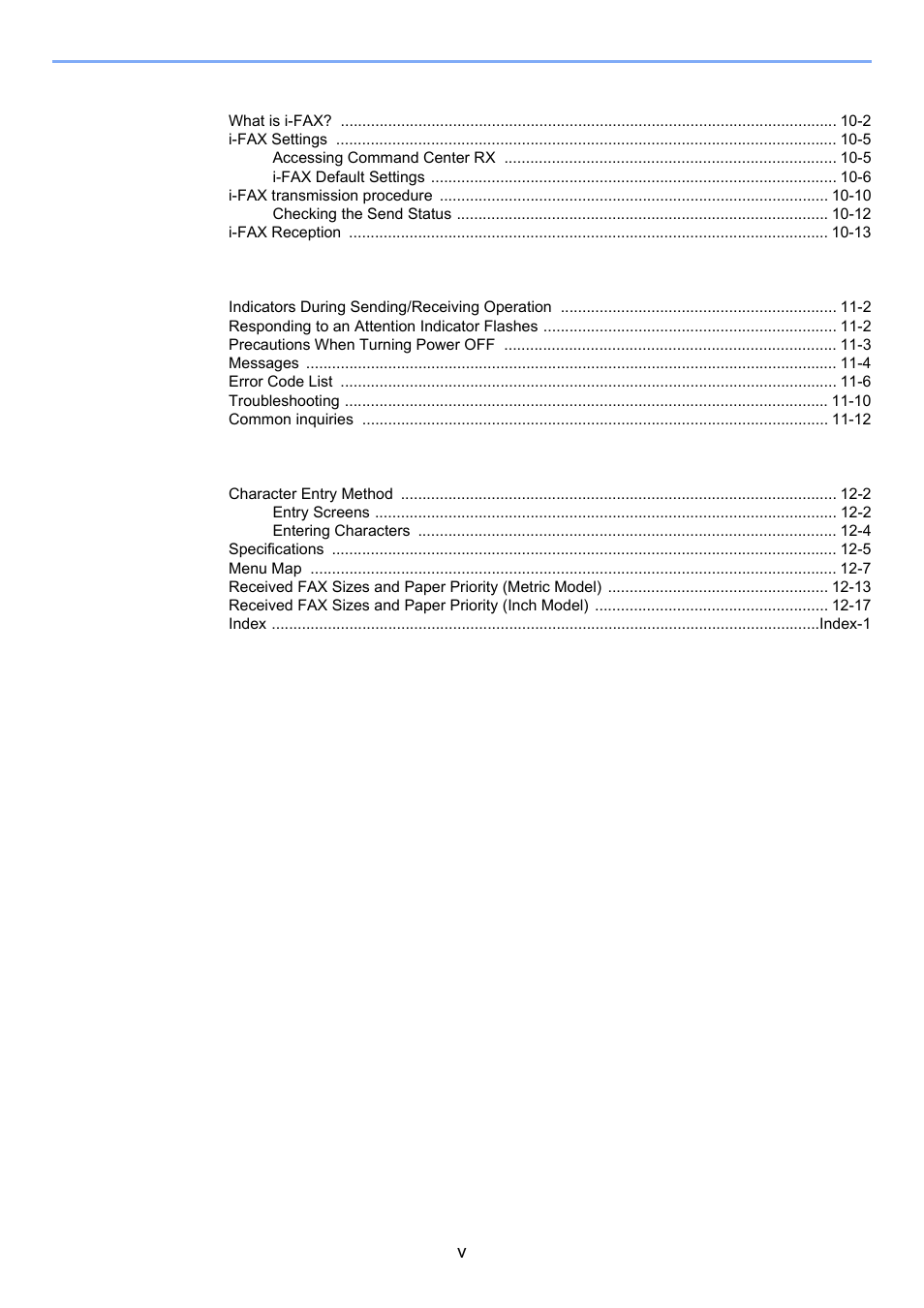 10 internet faxing (i-fax) -1, 11 troubleshooting -1, 12 appendix -1 | Kyocera FAX System 12 User Manual | Page 6 / 258