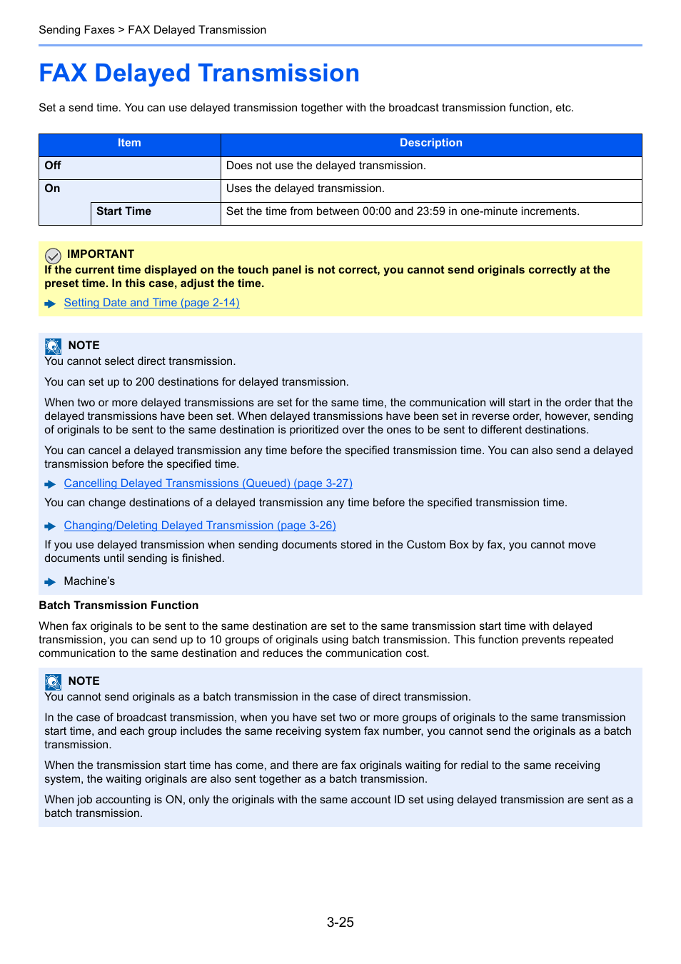 Fax delayed transmission, Fax delayed transmission -25 | Kyocera FAX System 12 User Manual | Page 70 / 258