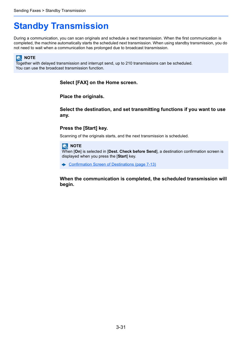 Standby transmission, Standby transmission -31 | Kyocera FAX System 12 User Manual | Page 76 / 258