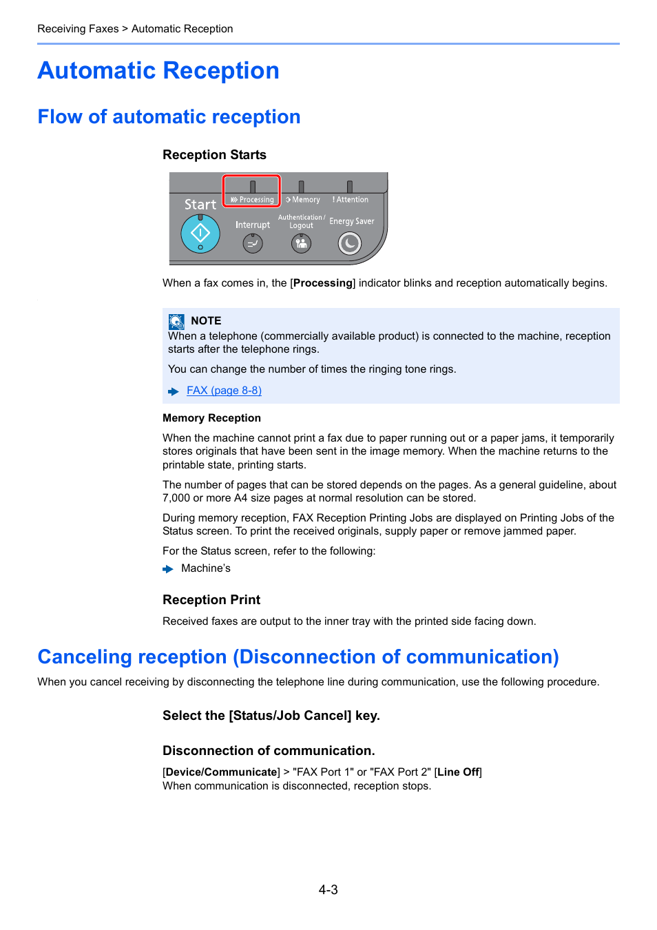 Automatic reception, Flow of automatic reception, Automatic reception -3 | Kyocera FAX System 12 User Manual | Page 83 / 258