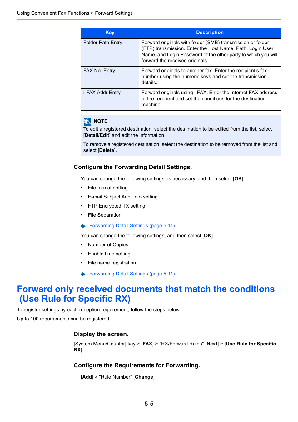 Forward only received documents, That match the conditions (use, Rule for specific rx) -5 | Kyocera FAX System 12 User Manual | Page 93 / 258
