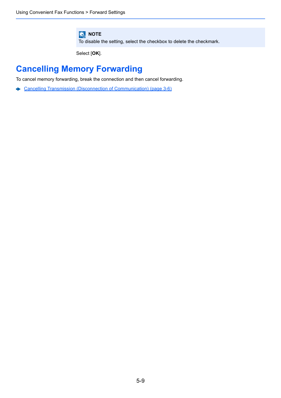 Cancelling memory forwarding, Cancelling memory forwarding -9 | Kyocera FAX System 12 User Manual | Page 97 / 258