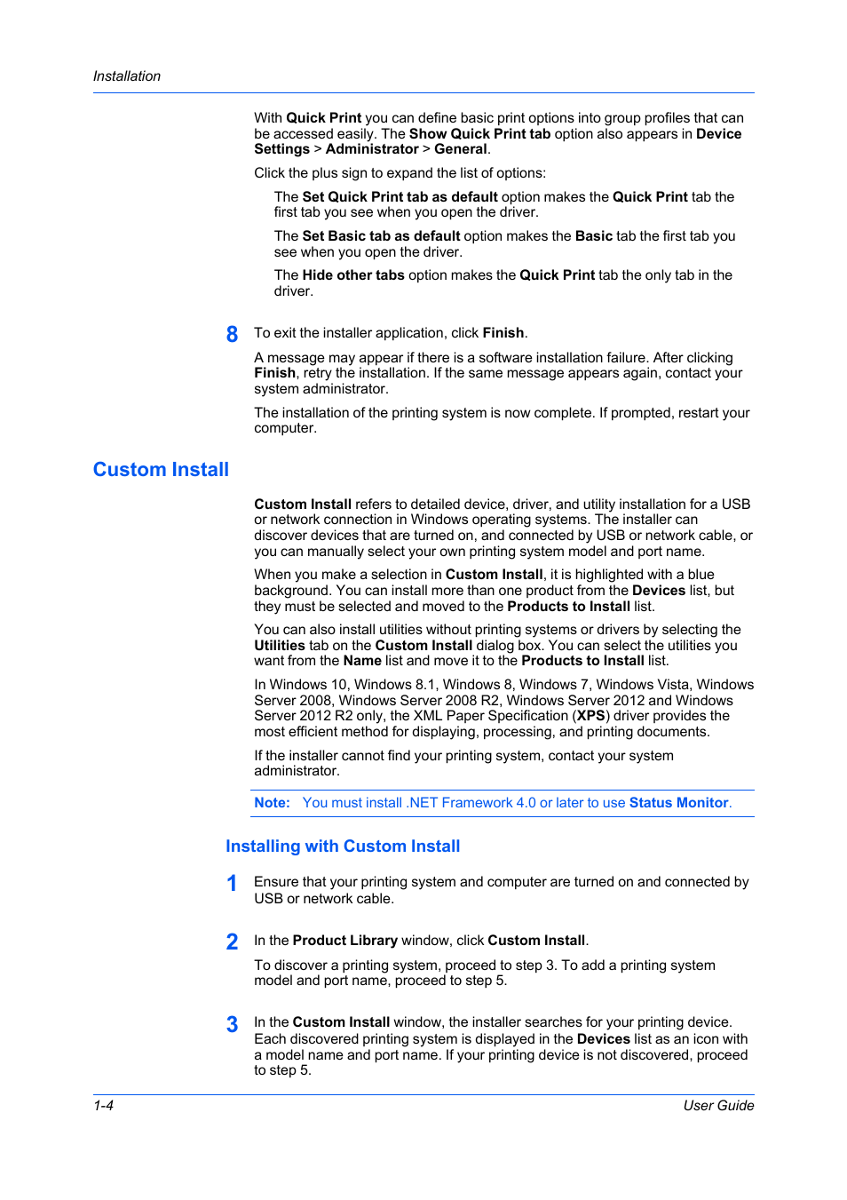 Custom install, Installing with custom install, Custom install -4 | Installing with custom install -4 | Kyocera Ecosys m2040dn User Manual | Page 10 / 93