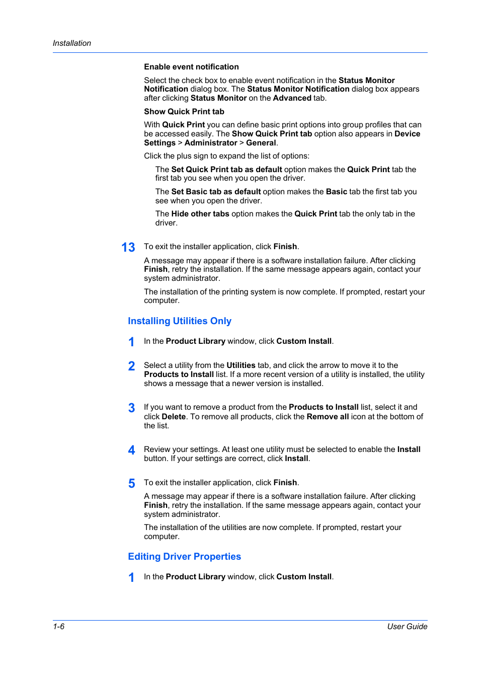 Installing utilities only, Editing driver properties | Kyocera Ecosys m2040dn User Manual | Page 12 / 93