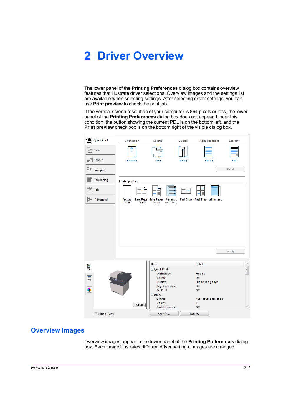 2 driver overview, Overview images, Overview images -1 | Kyocera Ecosys m2040dn User Manual | Page 17 / 93