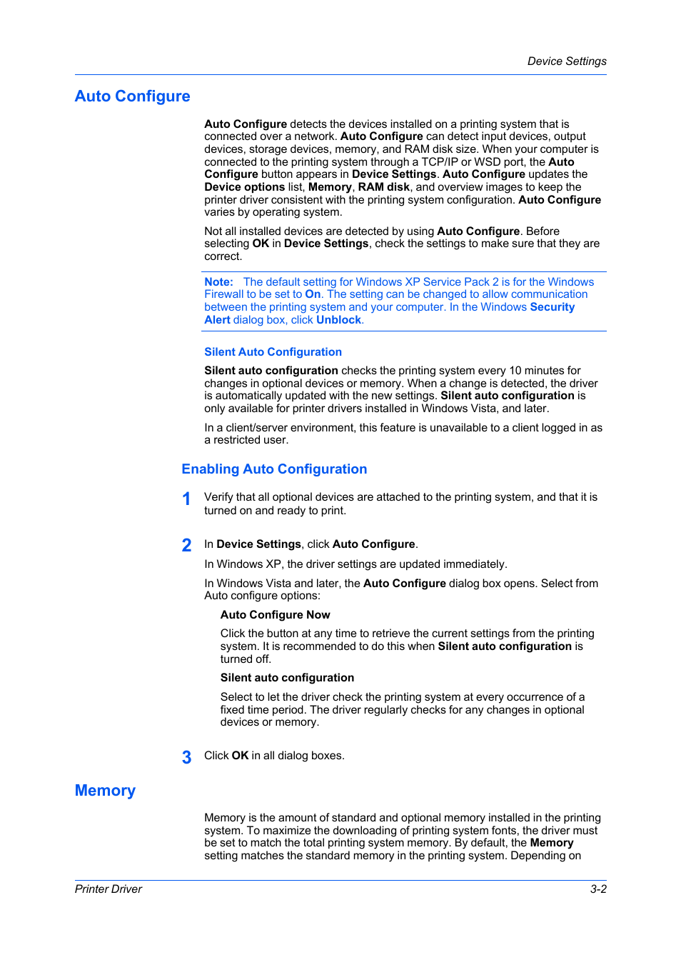 Auto configure, Enabling auto configuration, Memory | Auto configure -2, Enabling auto configuration -2, Memory -2 | Kyocera Ecosys m2040dn User Manual | Page 21 / 93