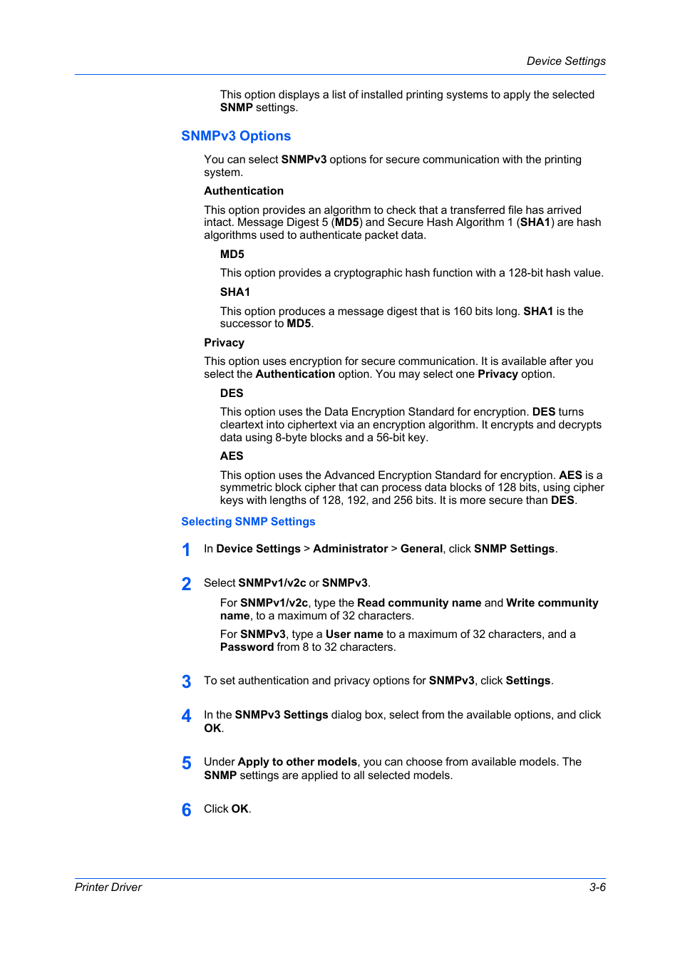 Snmpv3 options, Selecting snmp settings, Snmpv3 options -6 | Kyocera Ecosys m2040dn User Manual | Page 25 / 93