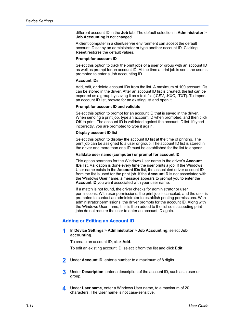 Adding or editing an account id, Adding or editing an account id -11 | Kyocera Ecosys m2040dn User Manual | Page 30 / 93