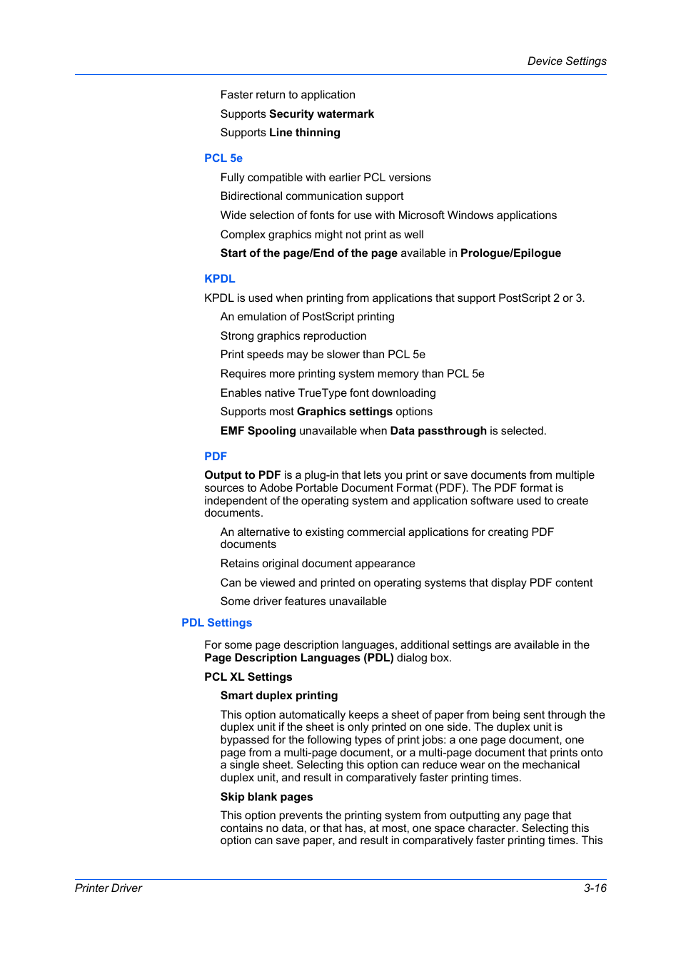 Pdl settings | Kyocera Ecosys m2040dn User Manual | Page 35 / 93