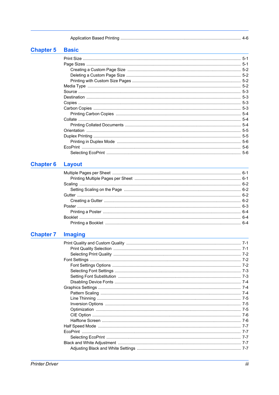 Chapter 5 basic, Chapter 6 layout, Chapter 7 imaging | Kyocera Ecosys m2040dn User Manual | Page 5 / 93