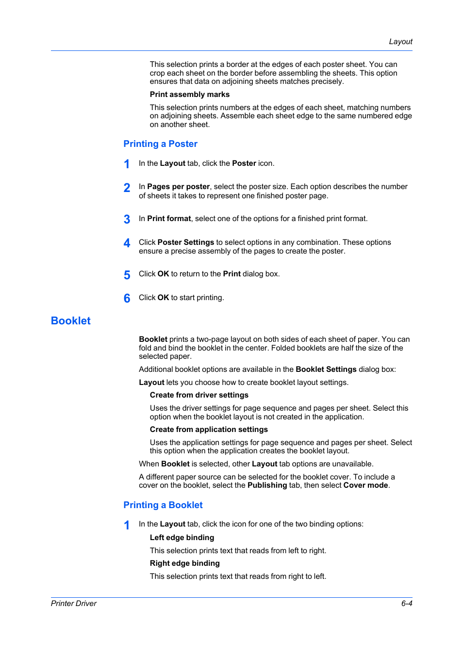 Printing a poster, Booklet, Printing a booklet | Printing a poster -4, Booklet -4, Printing a booklet -4 | Kyocera Ecosys m2040dn User Manual | Page 57 / 93