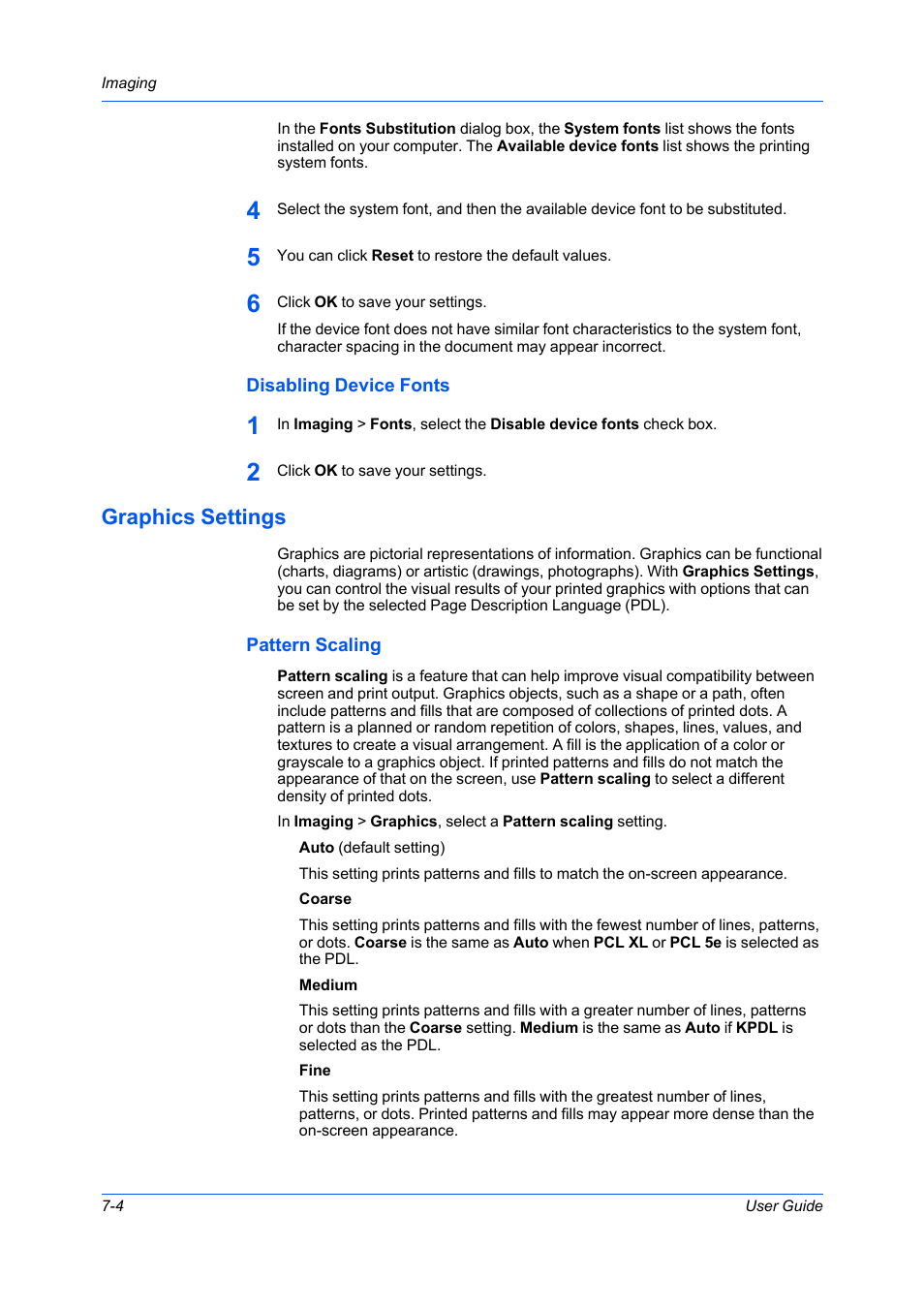 Disabling device fonts, Graphics settings, Pattern scaling | Disabling device fonts -4, Graphics settings -4, Pattern scaling -4 | Kyocera Ecosys m2040dn User Manual | Page 62 / 93