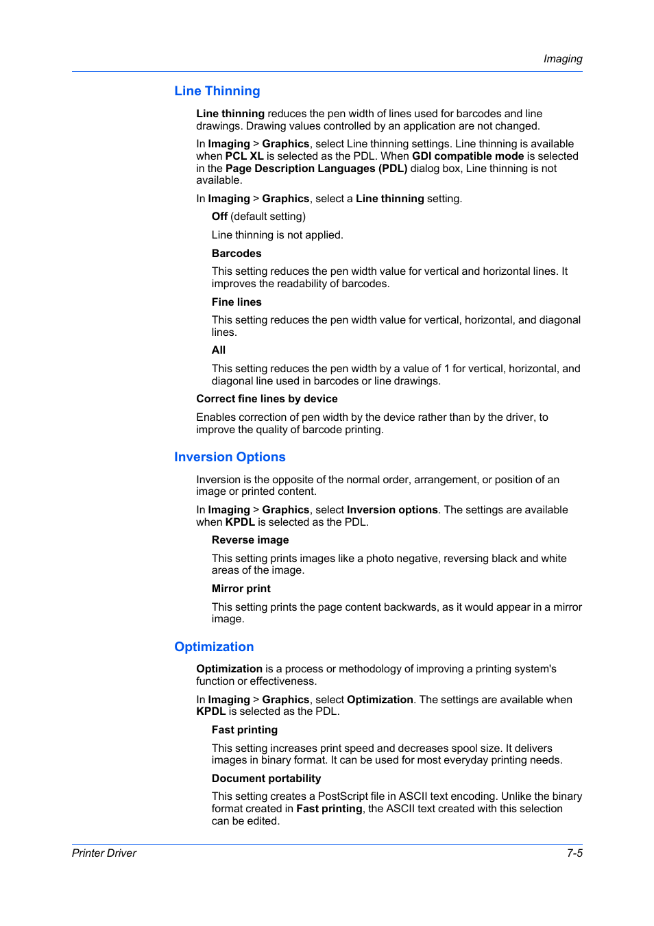 Line thinning, Inversion options, Optimization | Kyocera Ecosys m2040dn User Manual | Page 63 / 93