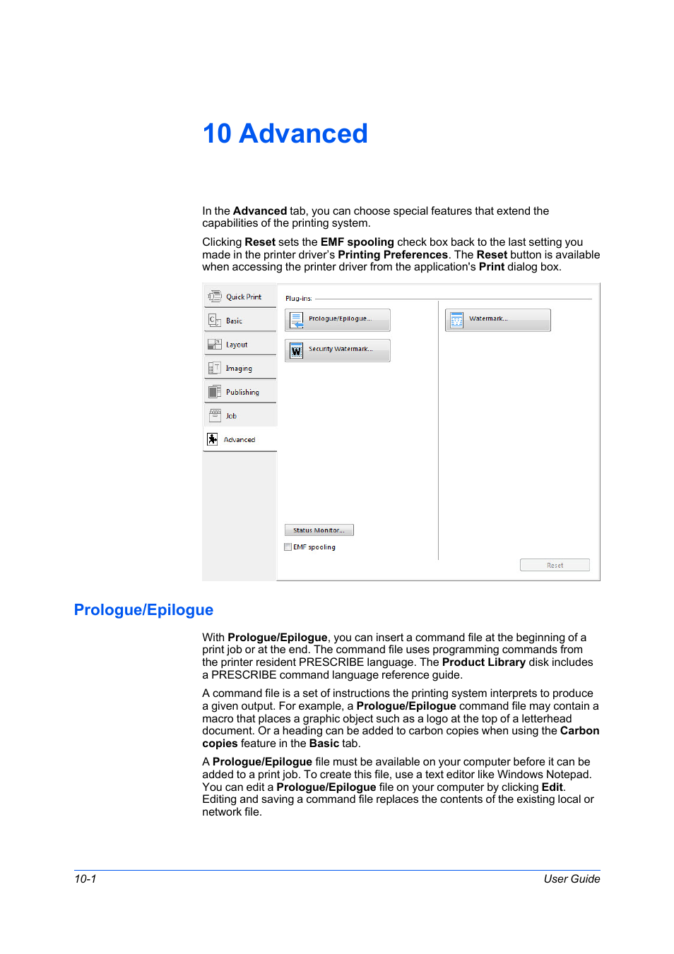 10 advanced, Prologue/epilogue, Prologue/epilogue -1 | Kyocera Ecosys m2040dn User Manual | Page 82 / 93