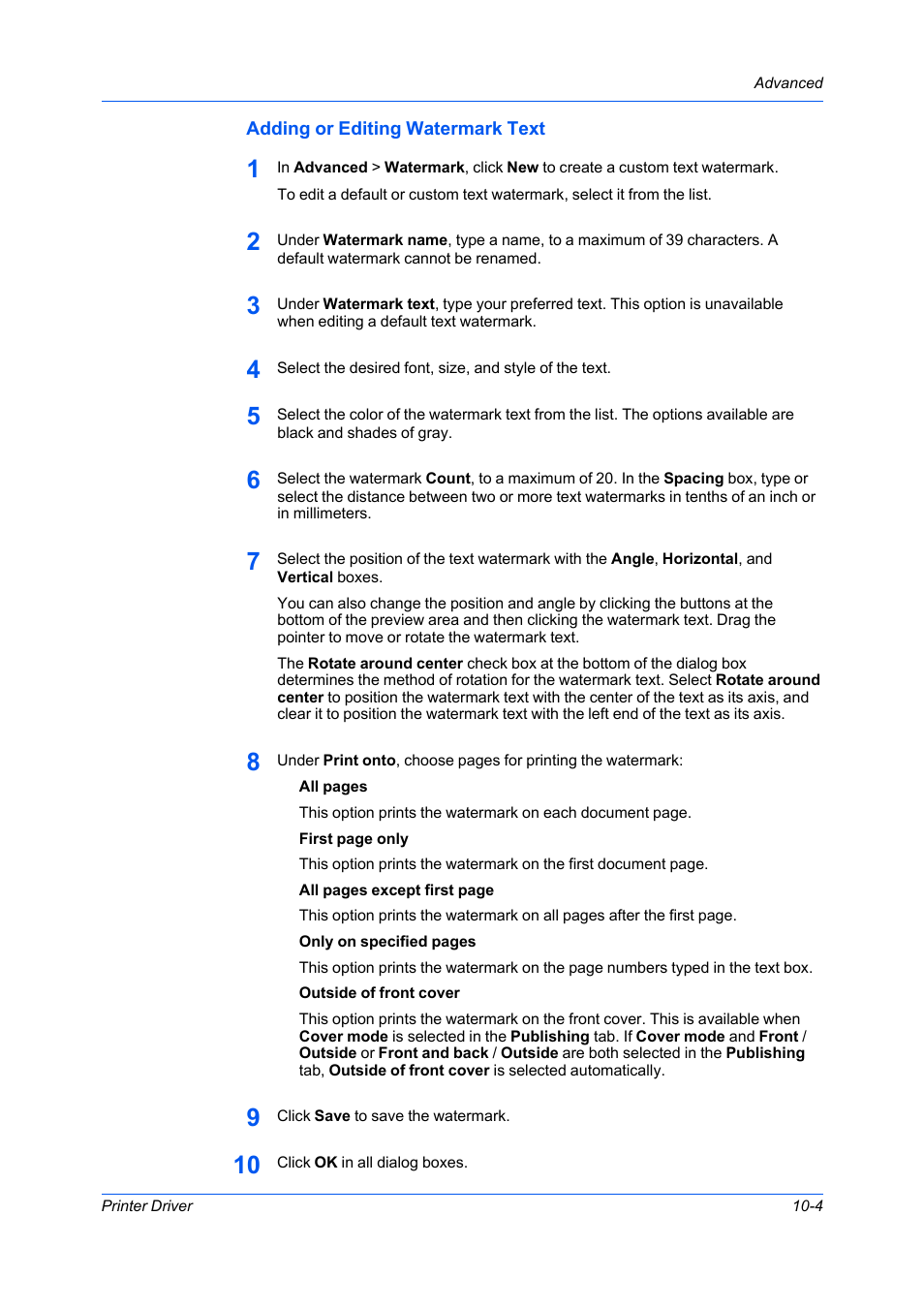 Adding or editing watermark text, Adding or editing watermark text -4 | Kyocera Ecosys m2040dn User Manual | Page 85 / 93