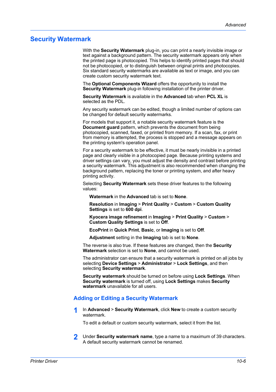 Security watermark, Adding or editing a security watermark, Security watermark -6 | Adding or editing a security watermark -6 | Kyocera Ecosys m2040dn User Manual | Page 87 / 93