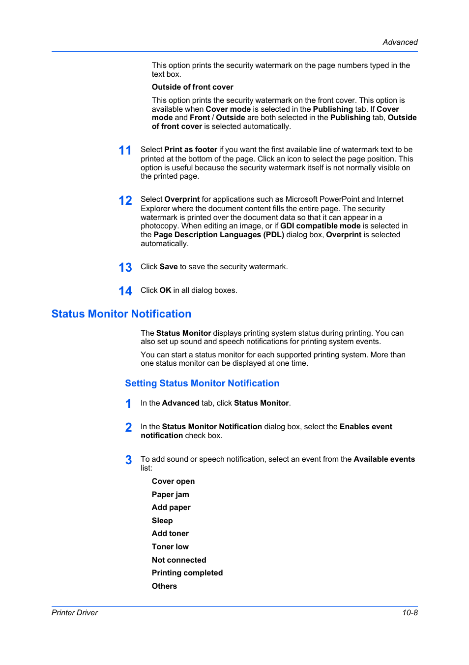 Status monitor notification, Setting status monitor notification, Status monitor notification -8 | Setting status monitor notification -8 | Kyocera Ecosys m2040dn User Manual | Page 89 / 93
