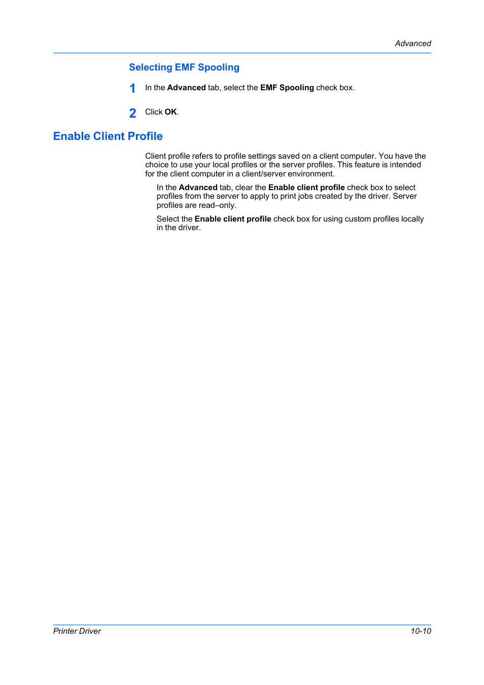 Selecting emf spooling, Enable client profile, Selecting emf spooling -10 | Enable client profile -10 | Kyocera Ecosys m2040dn User Manual | Page 91 / 93
