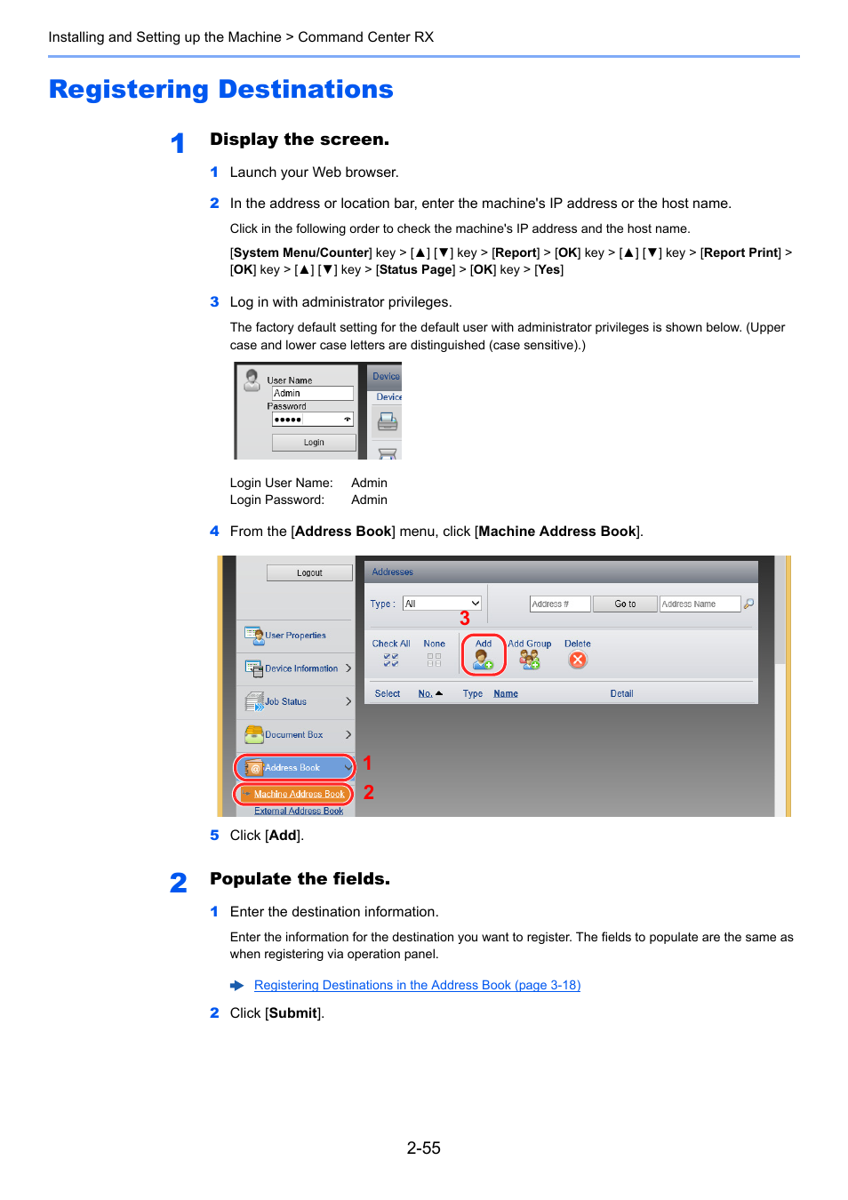 Registering destinations, Registering destinations -55 | Kyocera Ecosys m2040dn User Manual | Page 103 / 410