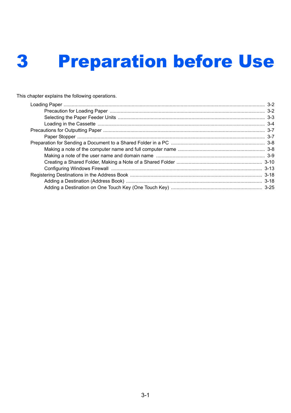 3 preparation before use, Preparation before use -1, Preparation before use | 3preparation before use | Kyocera Ecosys m2040dn User Manual | Page 110 / 410