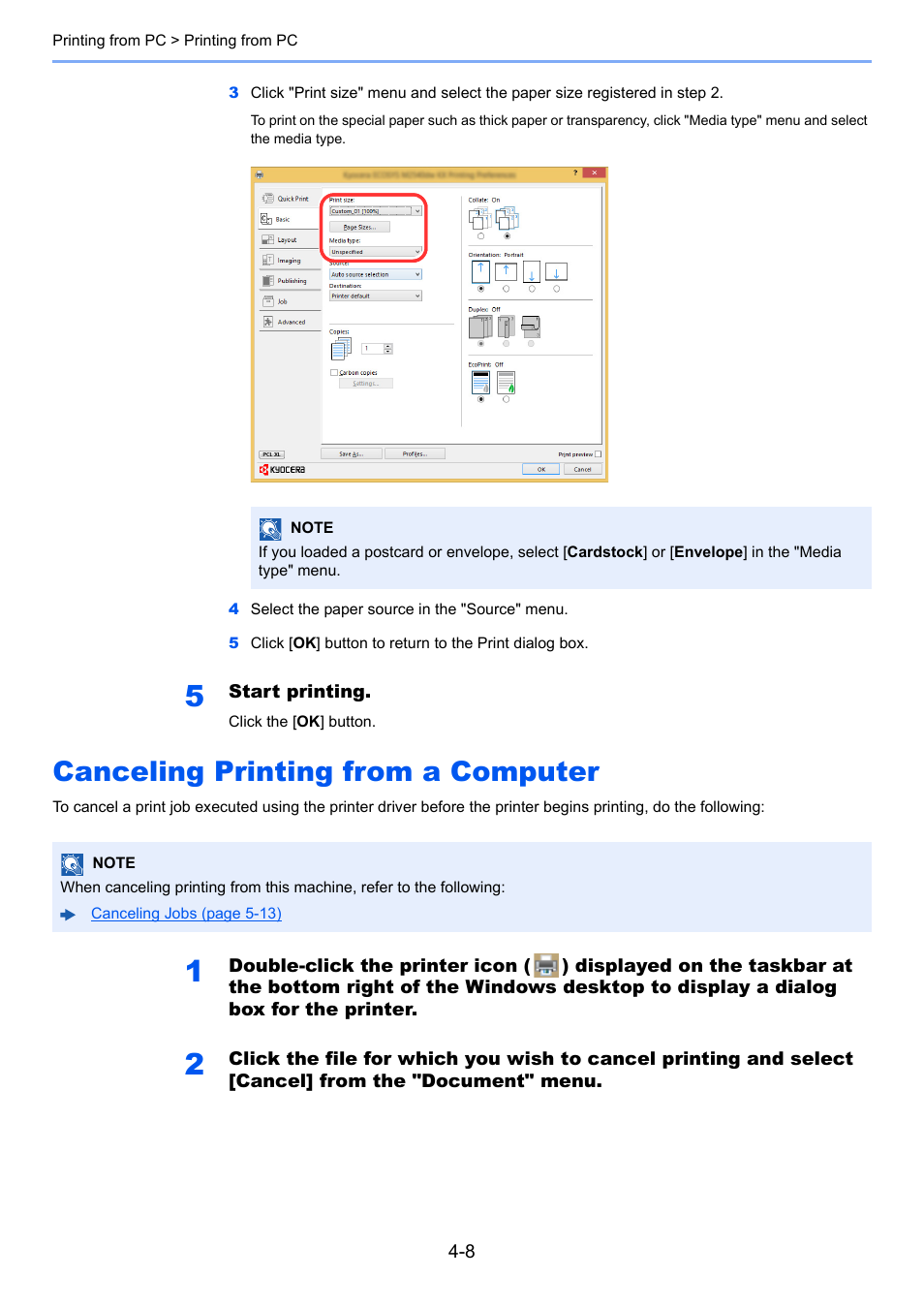Canceling printing from a computer, Canceling printing from a computer -8 | Kyocera Ecosys m2040dn User Manual | Page 143 / 410