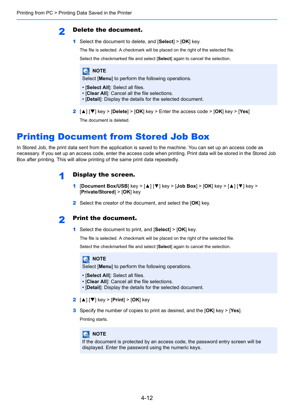 Printing document from stored job box, Printing document from stored job box -12 | Kyocera Ecosys m2040dn User Manual | Page 147 / 410