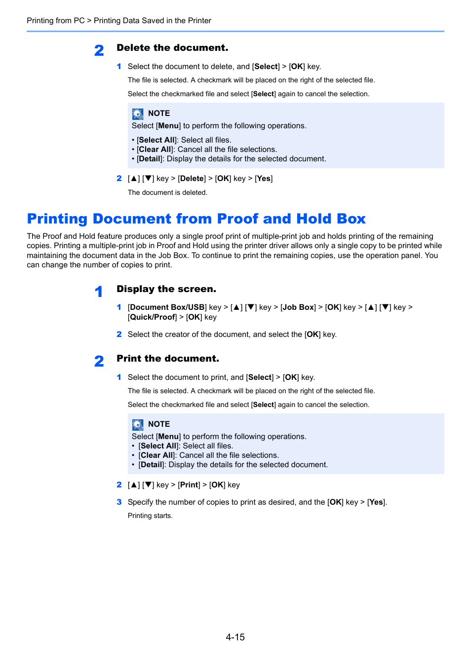 Printing document from proof and hold box, Printing document from proof and hold box -15 | Kyocera Ecosys m2040dn User Manual | Page 150 / 410