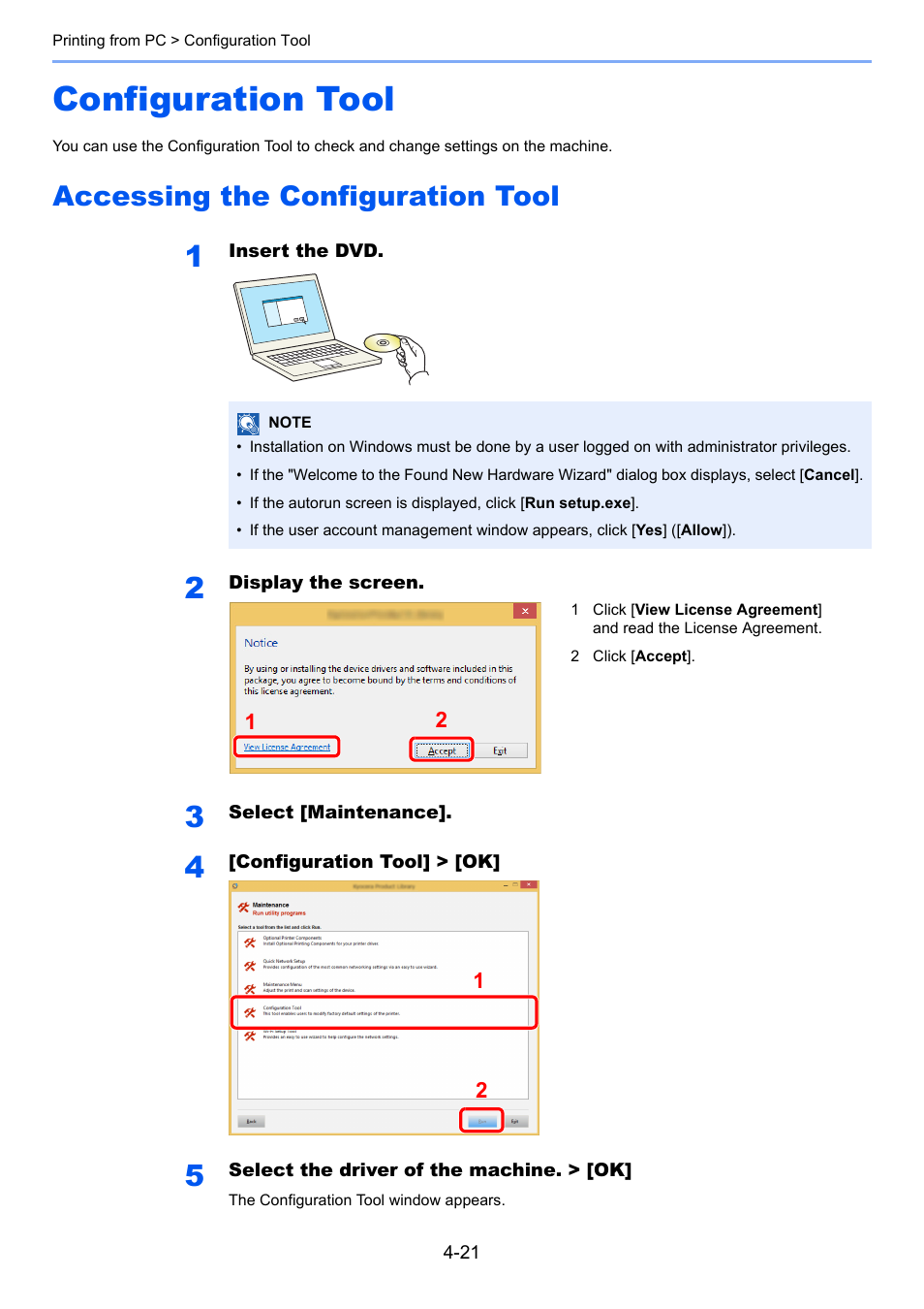 Configuration tool, Accessing the configuration tool, Configuration tool -21 | Accessing the configuration tool -21 | Kyocera Ecosys m2040dn User Manual | Page 156 / 410