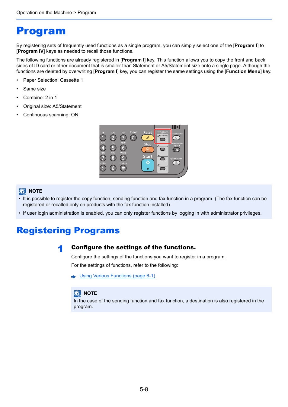 Program, Registering programs, Program -8 | Registering programs -8 | Kyocera Ecosys m2040dn User Manual | Page 168 / 410