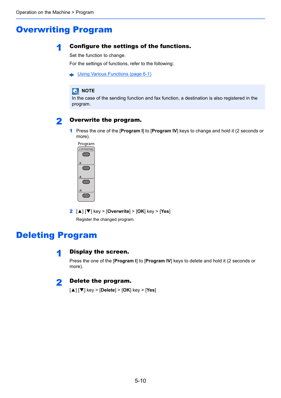 Overwriting program, Deleting program, Overwriting program -10 deleting program -10 | Kyocera Ecosys m2040dn User Manual | Page 170 / 410