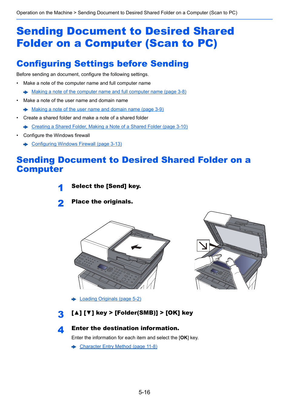 Configuring settings before sending, Sending document to desired shared folder, On a computer (scan to pc) -16 | Folder on a computer -16 | Kyocera Ecosys m2040dn User Manual | Page 176 / 410