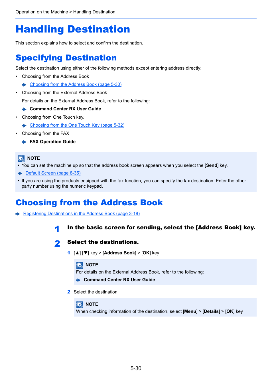 Handling destination, Specifying destination, Choosing from the address book | Handling destination -30 | Kyocera Ecosys m2040dn User Manual | Page 190 / 410
