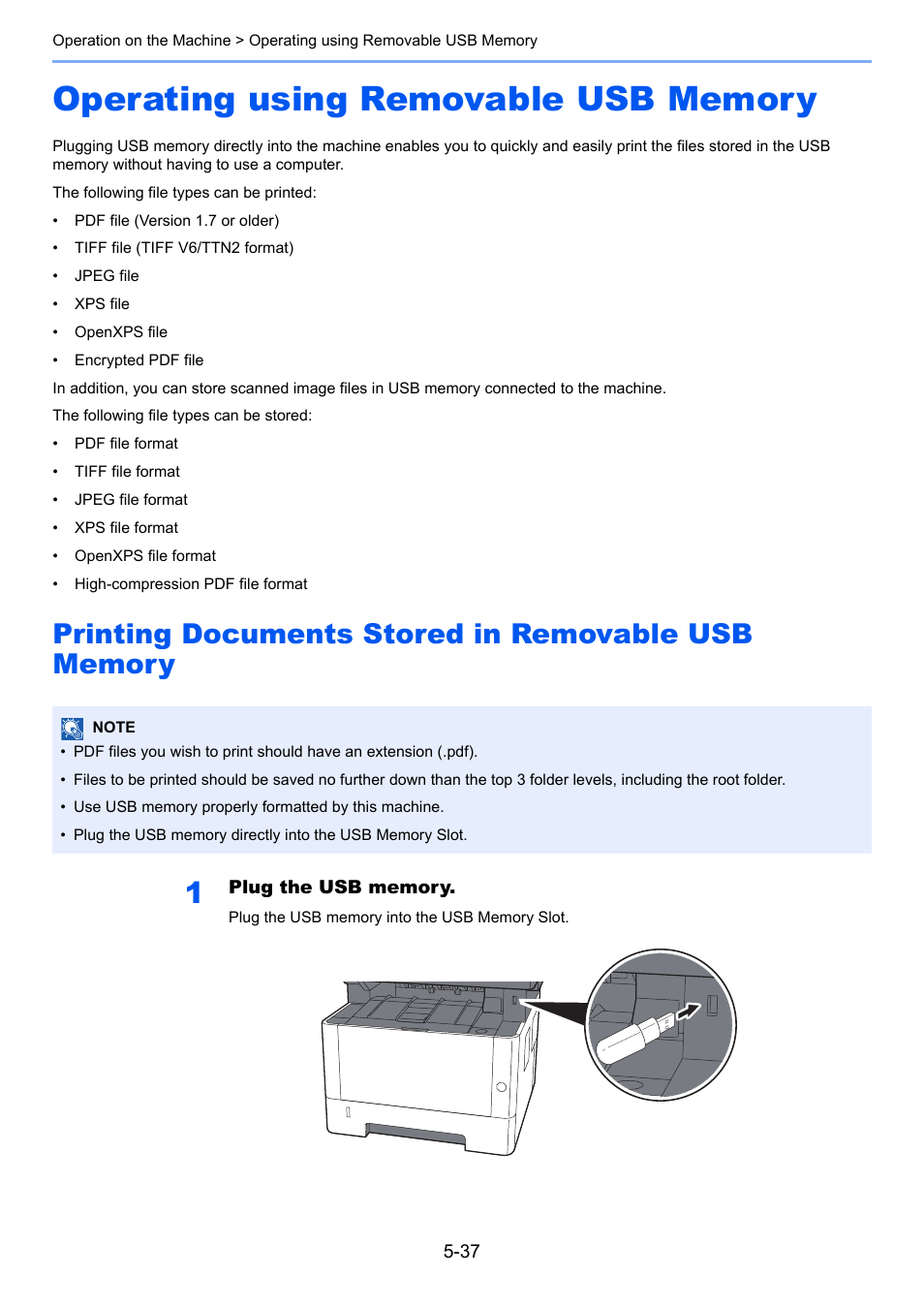 Operating using removable usb memory, Printing documents stored in removable usb memory, Operating using removable usb memory -37 | Printing documents stored, In removable usb memory -37 | Kyocera Ecosys m2040dn User Manual | Page 197 / 410