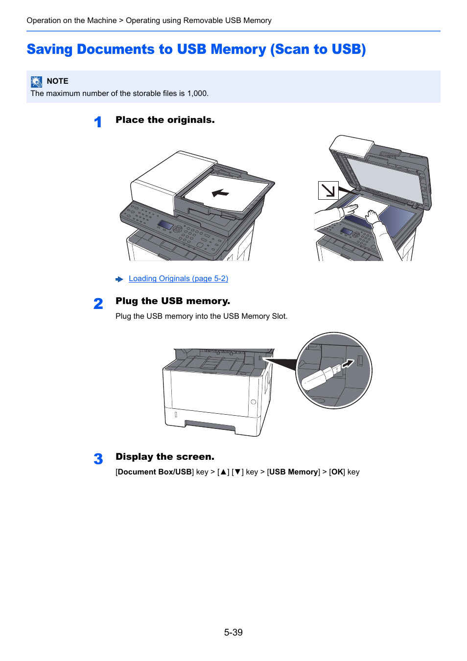 Saving documents to usb memory (scan to usb), Saving documents to usb memory (scan to usb) -39, Saving documents to usb memory | Scan to usb) -39 | Kyocera Ecosys m2040dn User Manual | Page 199 / 410