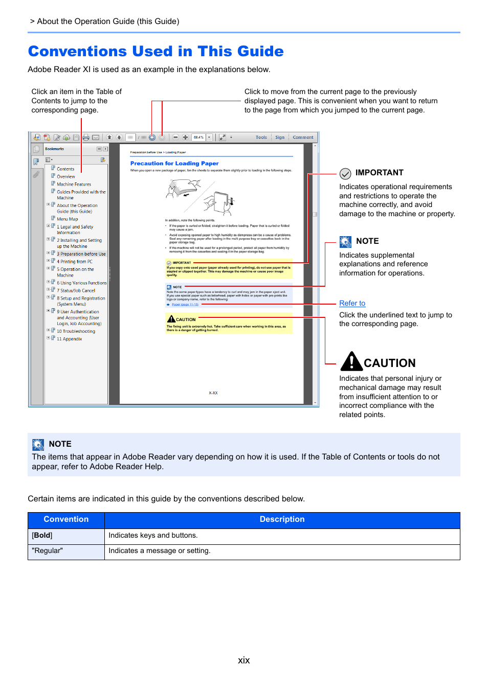Conventions used in this guide, Caution | Kyocera Ecosys m2040dn User Manual | Page 20 / 410