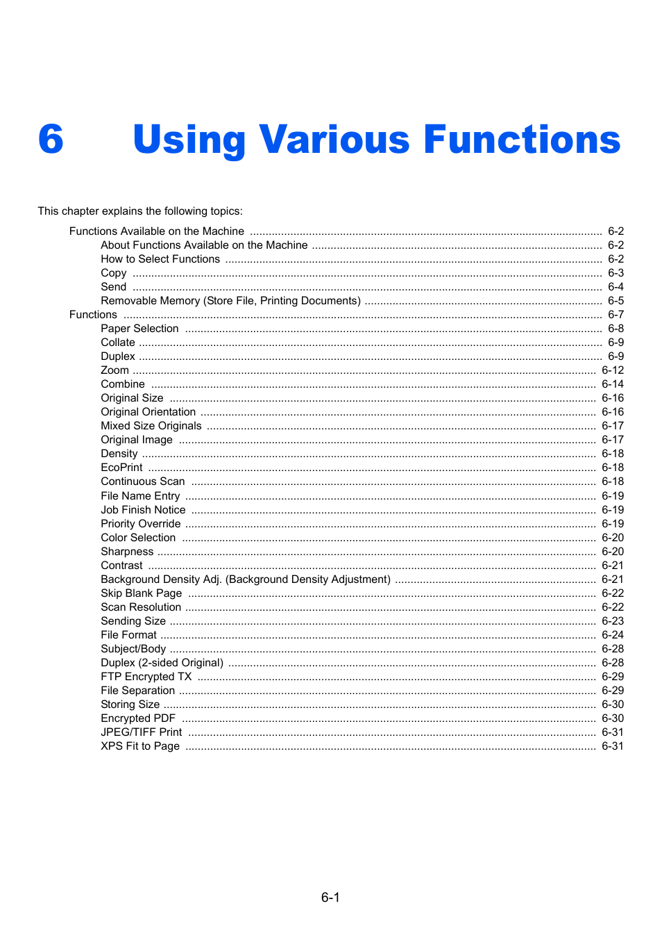 6 using various functions, Using various functions -1, Using various functions | 6using various functions | Kyocera Ecosys m2040dn User Manual | Page 201 / 410