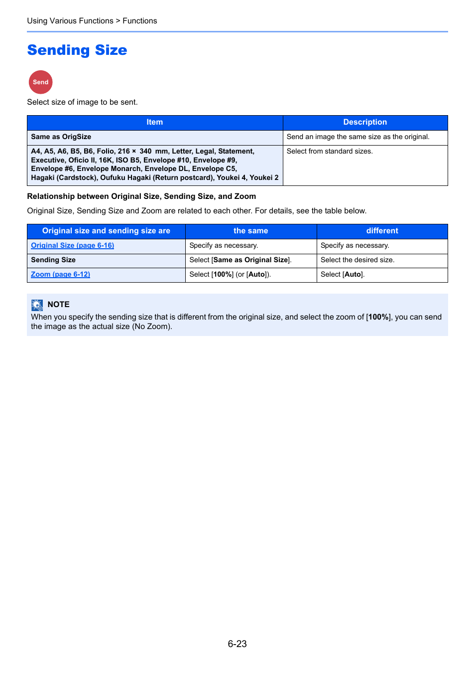 Sending size, Sending size -23, Select size of image to be sent | Kyocera Ecosys m2040dn User Manual | Page 223 / 410