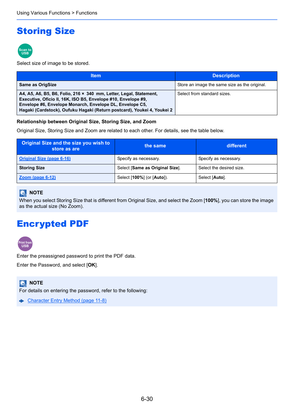 Storing size, Encrypted pdf, Storing size -30 encrypted pdf -30 | Select size of image to be stored | Kyocera Ecosys m2040dn User Manual | Page 230 / 410